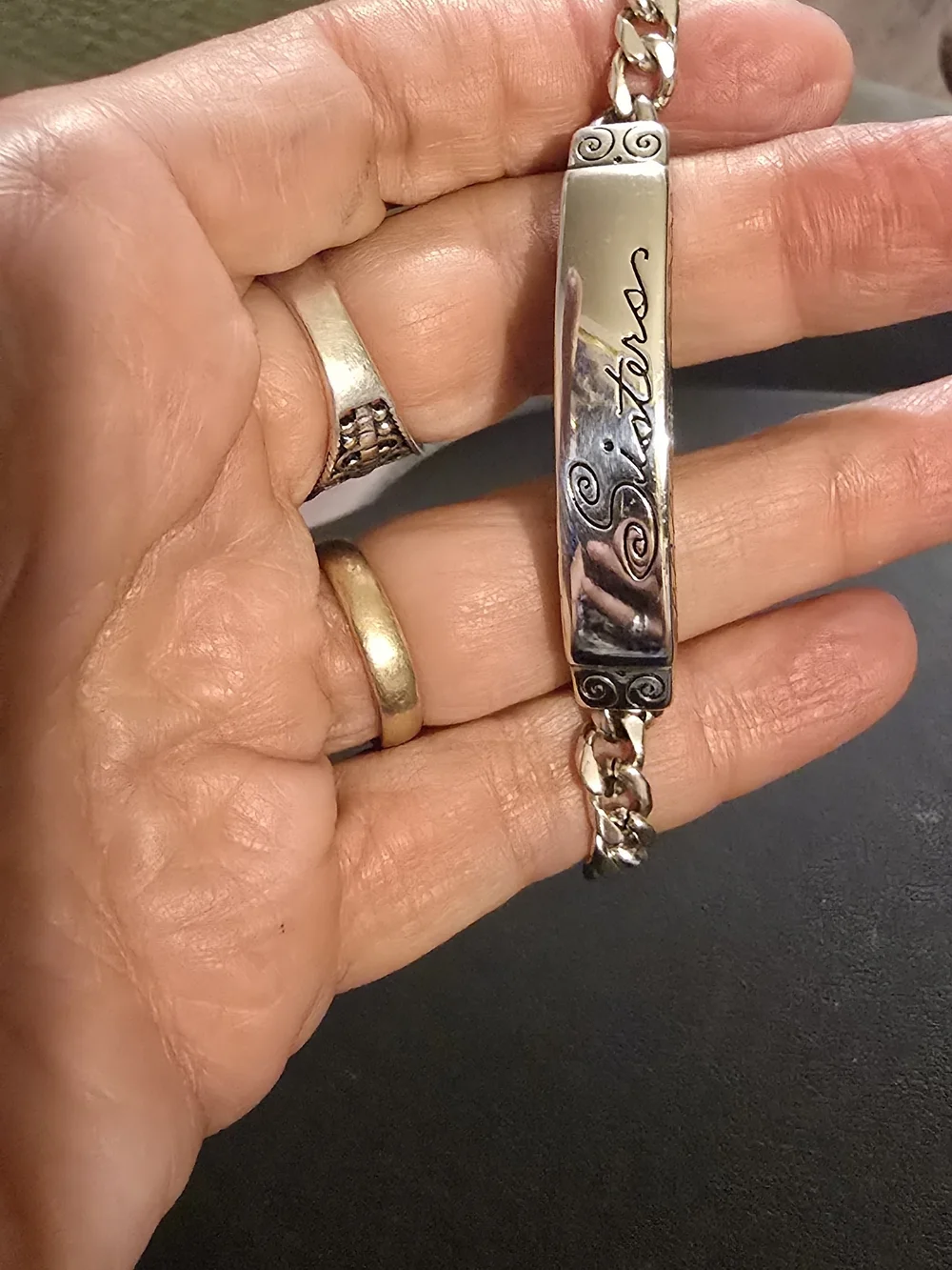 BRIGHTON Sisters RETIRED Engraved Silver ID Bracelet